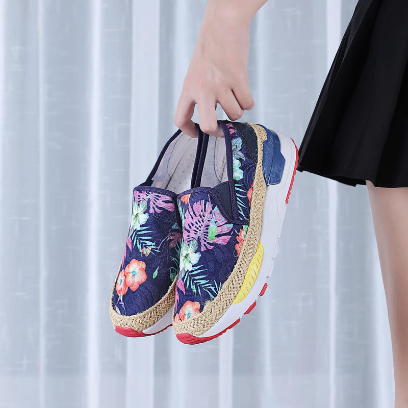 Women'S Art Loafers Embroidered Floral Boat Sneakers Slip-On Ladies Walking Shoes