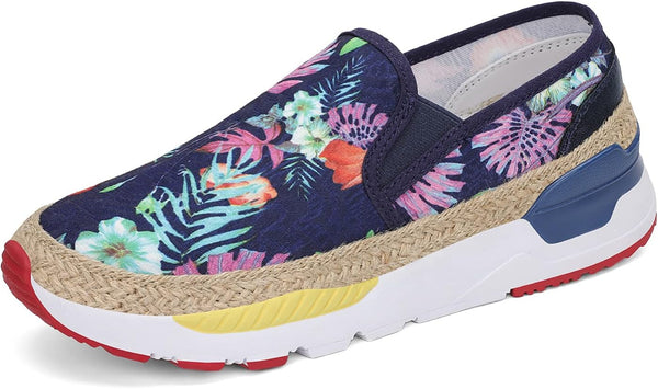 Women'S Art Loafers Embroidered Floral Boat Sneakers Slip-On Ladies Walking Shoes