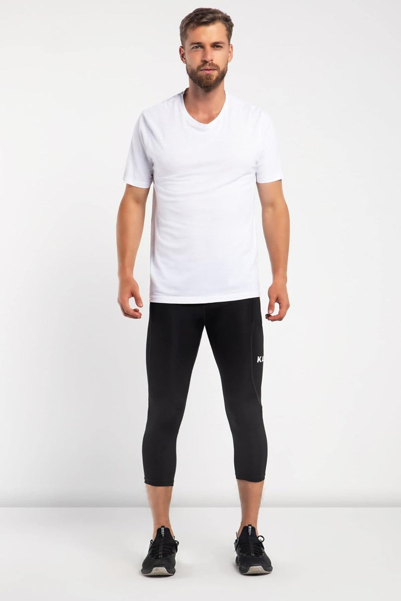 Men'S Performance 3/4 Leggings Sports Compression with Pockets