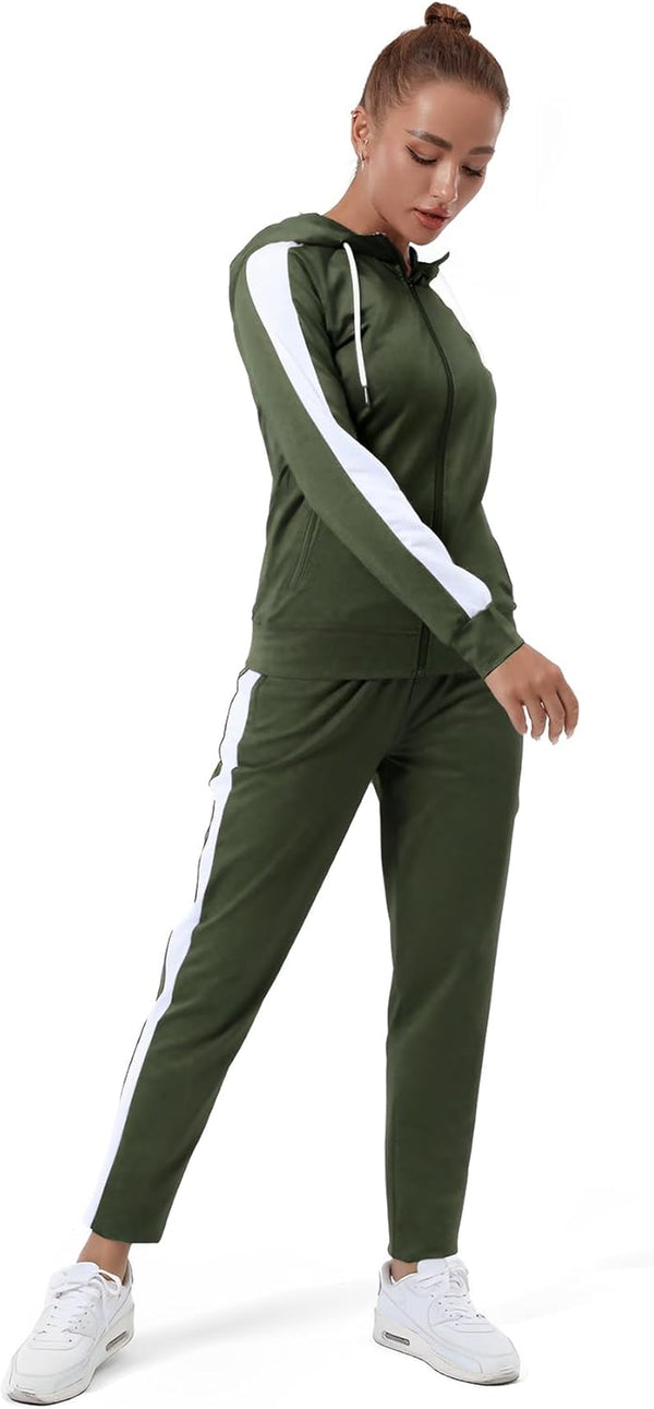 Womens Full Zip-Up Hoodie Tracksuit Set Long Sleeve Casual Jogging Suits Workout Gym 2 Piece Outfits with Pockets