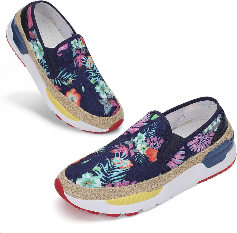 Women'S Art Loafers Embroidered Floral Boat Sneakers Slip-On Ladies Walking Shoes