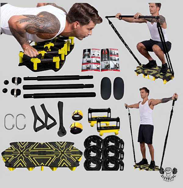 Portable Home Gym – Full Body Workout System with 18 Accessories (Yellow)