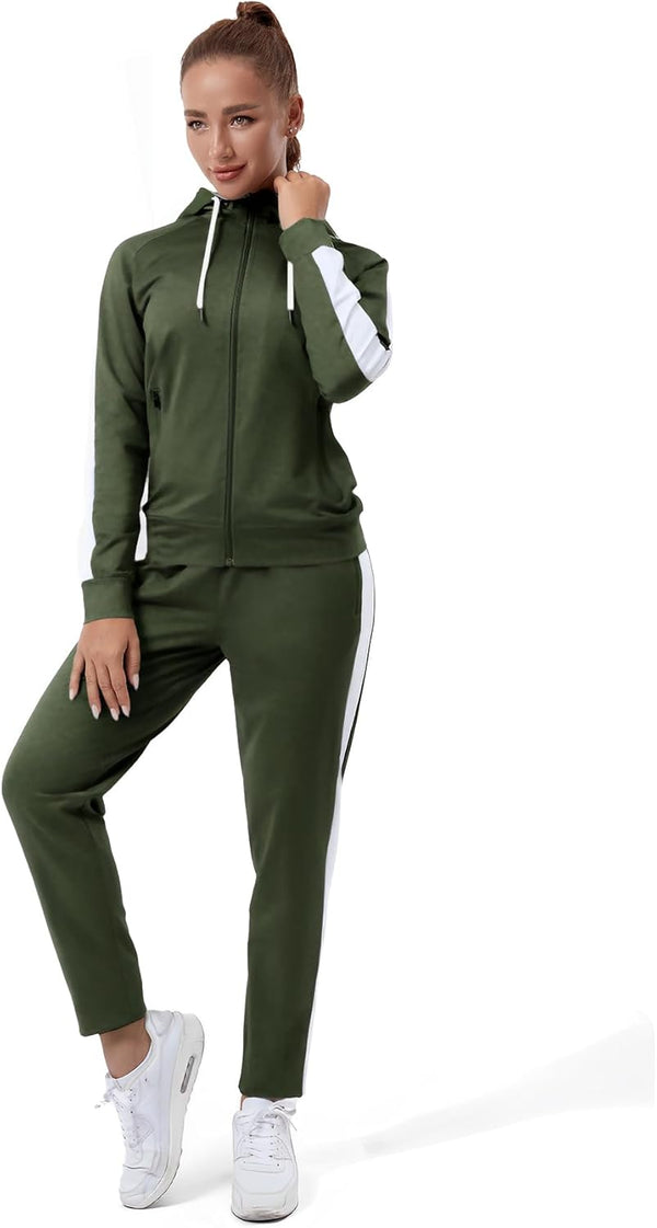 Womens Full Zip-Up Hoodie Tracksuit Set Long Sleeve Casual Jogging Suits Workout Gym 2 Piece Outfits with Pockets