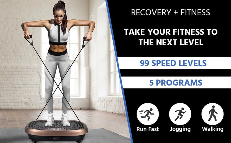 Fitpro Vibration Plate Exercise Machine - Whole Body Workout Vibration Fitness Platform W/Loop Bands - Lymphatic Drainage Machine for Shaping,Toning, Wellness, Recovery (Brown)