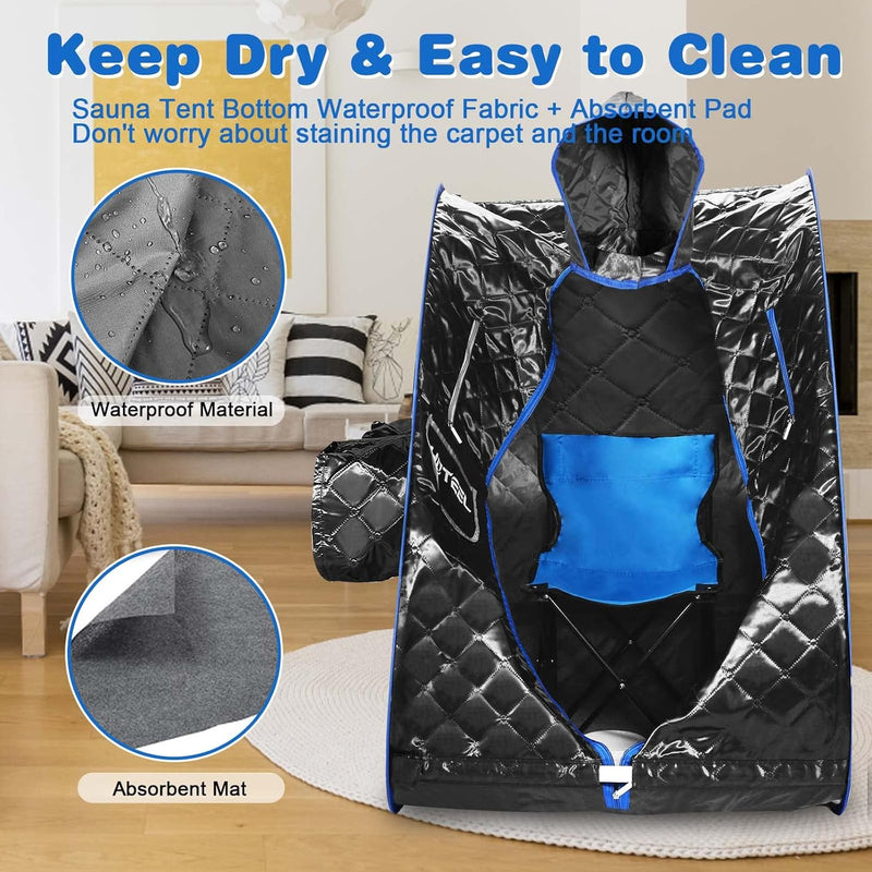 Home Portable Sauna, Personal Steam Sauna for Home SPA, 2.68L & 1000W Steam Generator, Remote Control & Chair Included, Lightweight Private Sauna for Recovery Wellness Relaxation (Black)