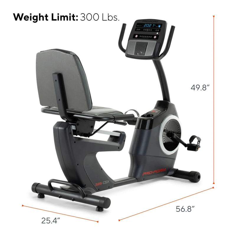 325 CSX; Recumbent Exercise Bike with 5” Display, Built - In Tablet Holder, and Fan - elev8life