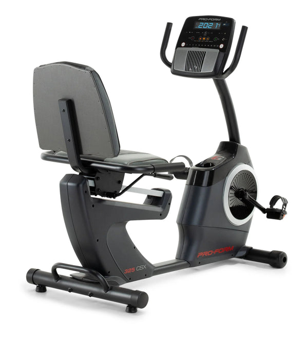 325 CSX; Recumbent Exercise Bike with 5” Display, Built - In Tablet Holder, and Fan - elev8life