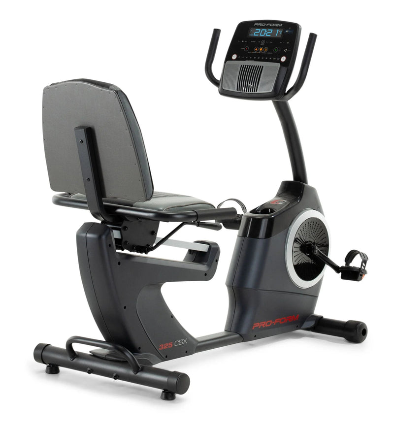 325 CSX; Recumbent Exercise Bike with 5” Display, Built - In Tablet Holder, and Fan - elev8life