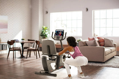 325 CSX; Recumbent Exercise Bike with 5” Display, Built - In Tablet Holder, and Fan - elev8life