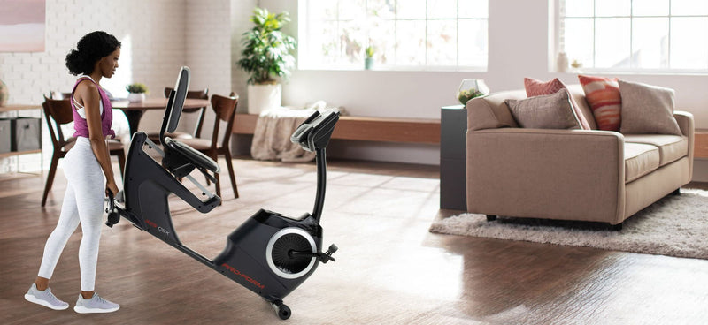 325 CSX; Recumbent Exercise Bike with 5” Display, Built - In Tablet Holder, and Fan - elev8life