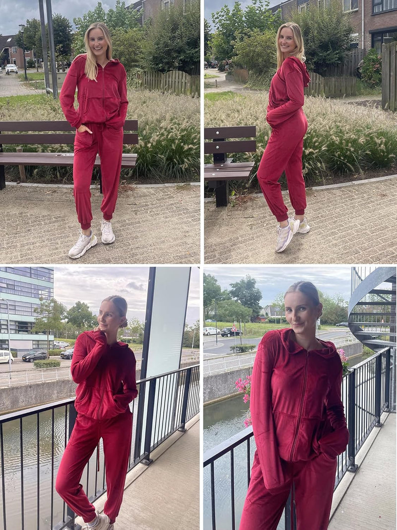 Womens Casual Velour Tracksuit Set Full Zipper Hoodie Workout Pants Velvet Sweatsuit Jogging Suits XS-XXL