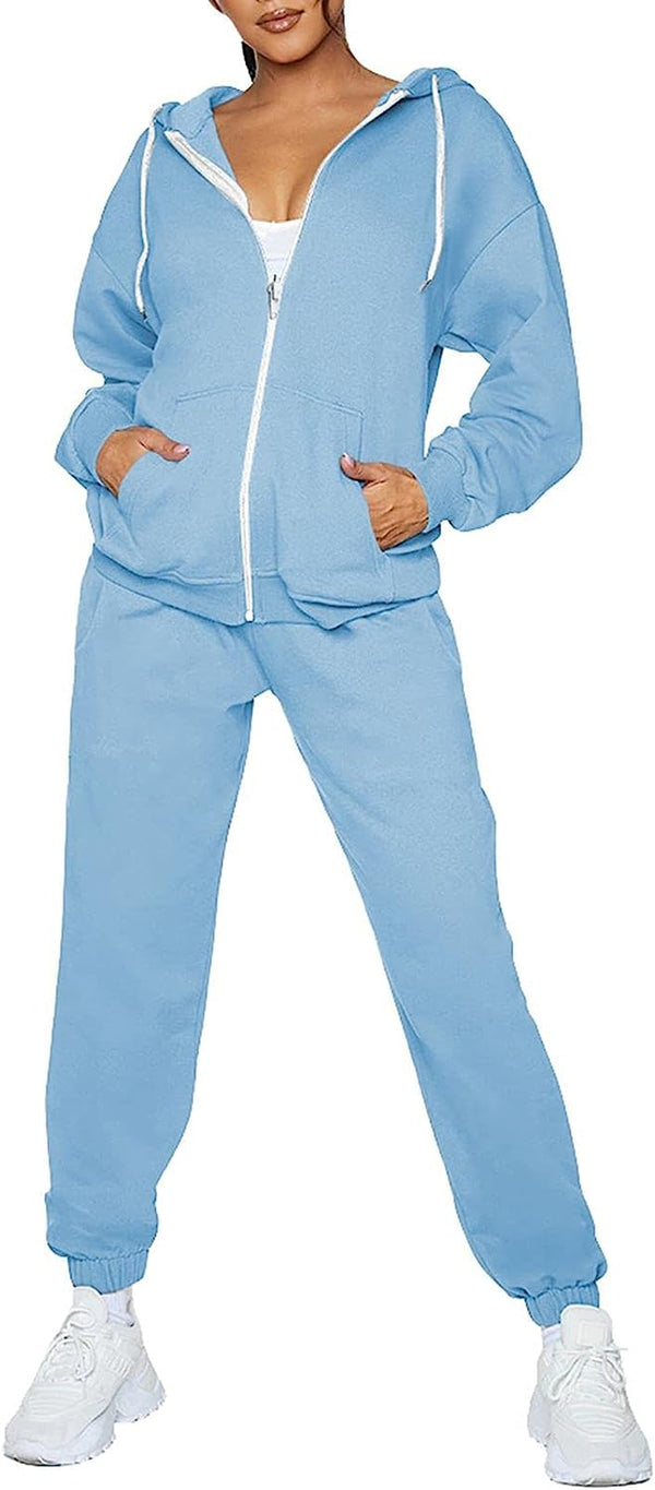 Womens Tracksuit Zip up Hoodie Sweatsuits 2 Pieces Jogger Sets with Pockets