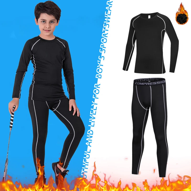 Kids Fitness Tracksuits Youth Warm Pants Tops Underwear Tight Sports Clothes for Boys Compression Running Basketball Sportswear