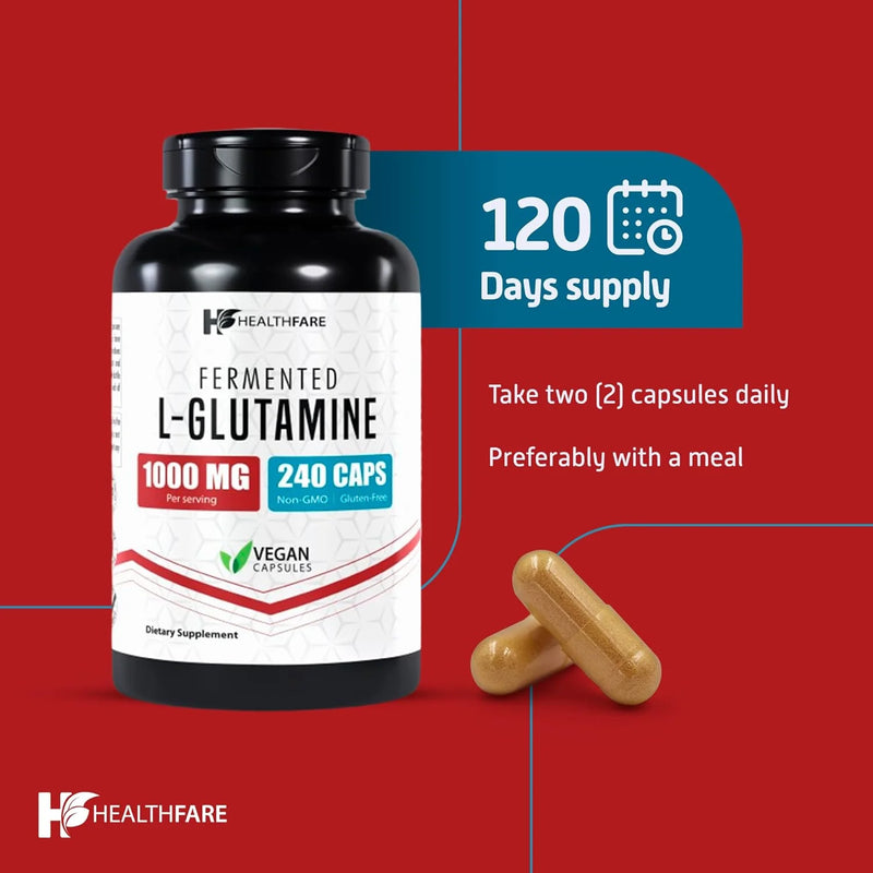 L-Glutamine 1000Mg | 240 Capsules | Amino Acid Fuel for Gut & Muscle Health | Non-Gmo | Gluten-Free | Support for Recovery & Wellness | Made in the USA