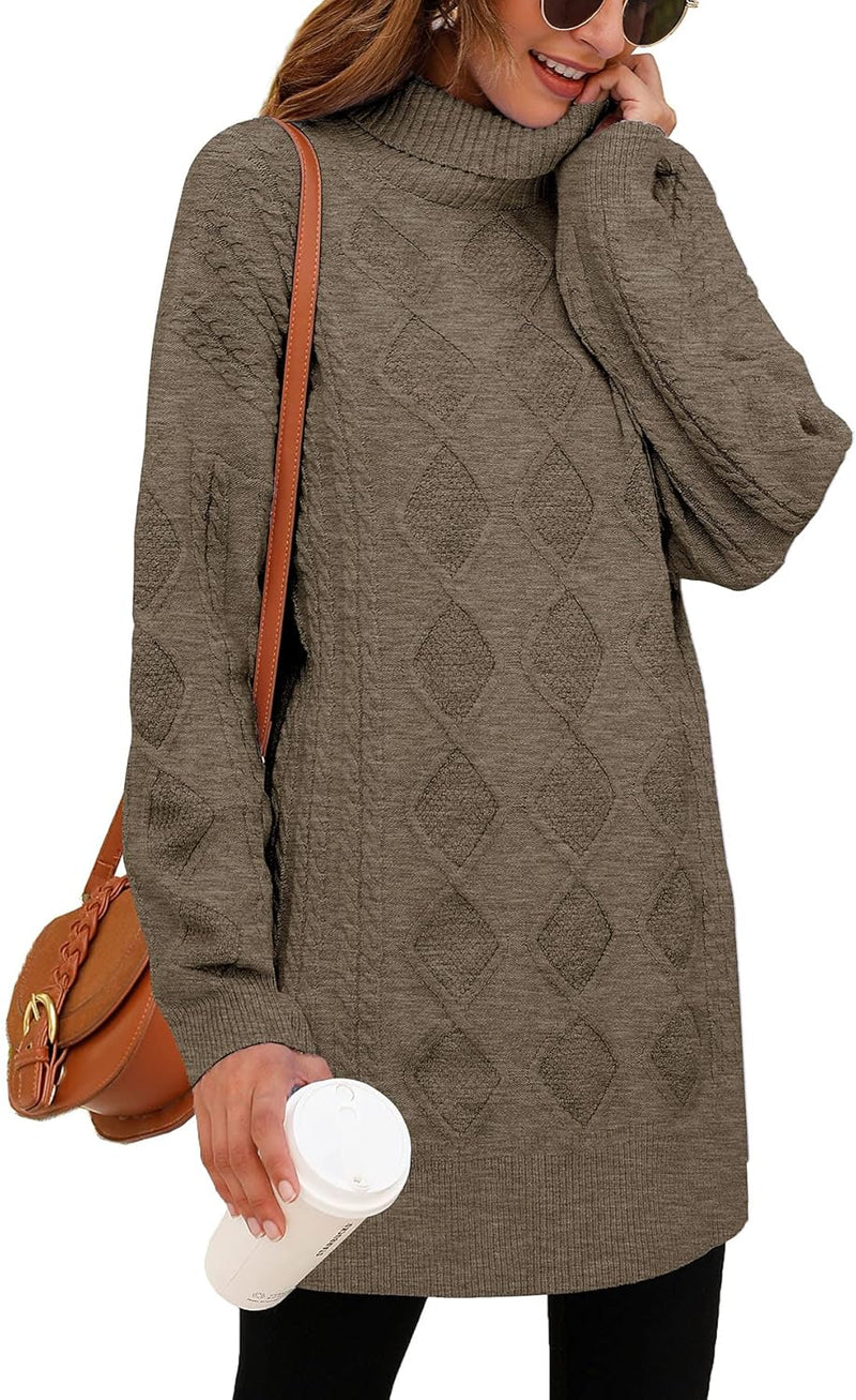 Sweaters for Women Casual Oversized Winter Cozy Turtleneck Chunky Cable Knit Pullover Sweater Dress Tops
