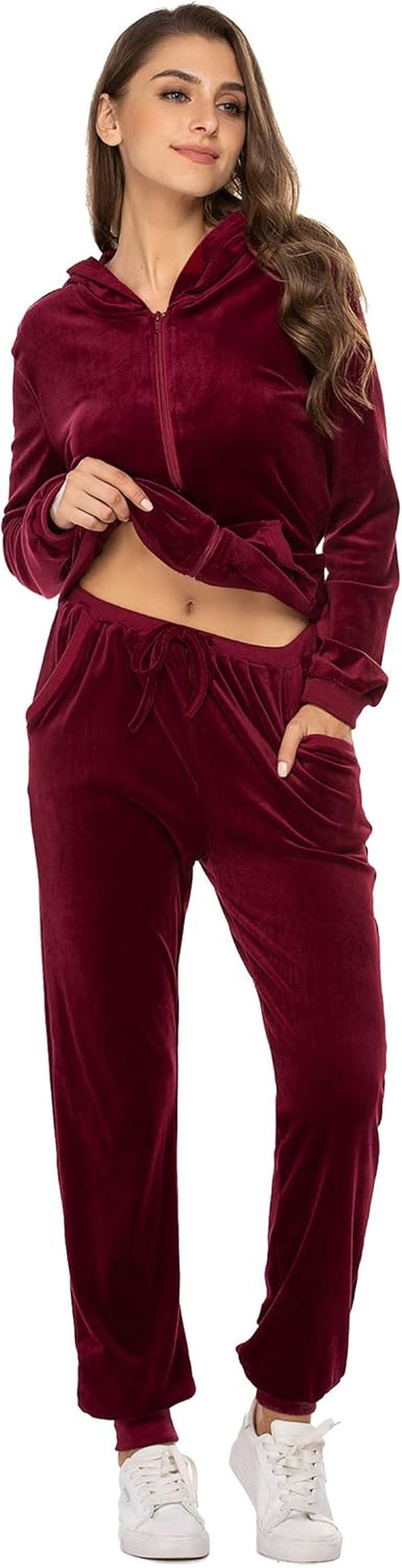 Womens Casual Velour Tracksuit Set Full Zipper Hoodie Workout Pants Velvet Sweatsuit Jogging Suits XS-XXL