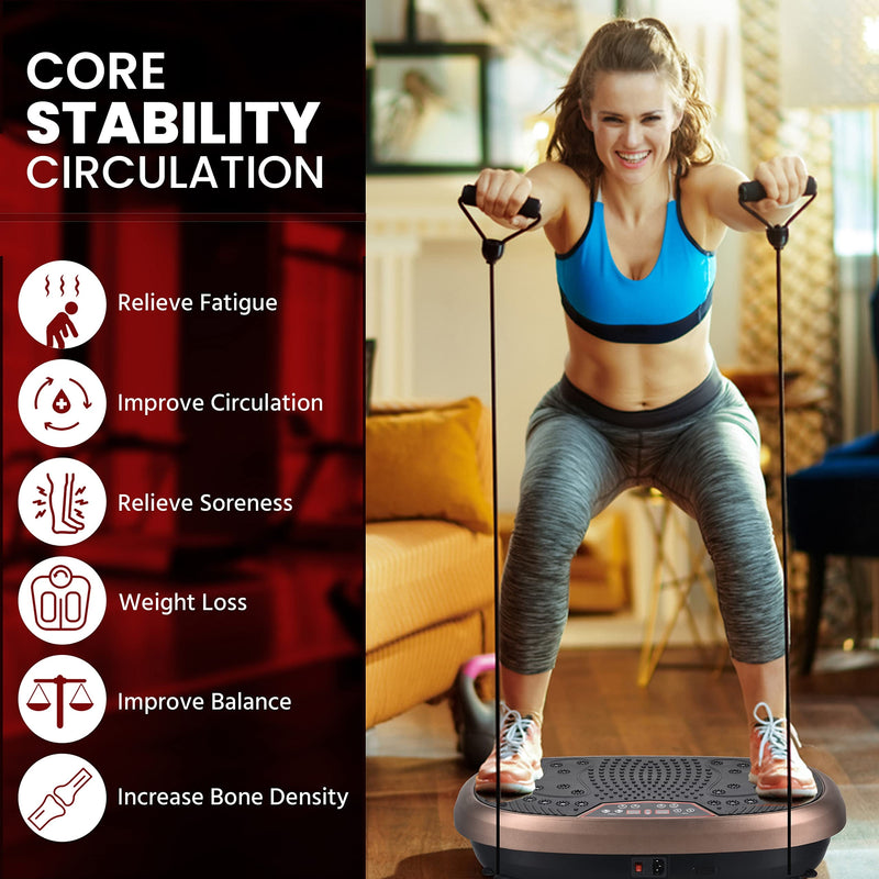 Fitpro Vibration Plate Exercise Machine - Whole Body Workout Vibration Fitness Platform W/Loop Bands - Lymphatic Drainage Machine for Shaping,Toning, Wellness, Recovery (Brown)