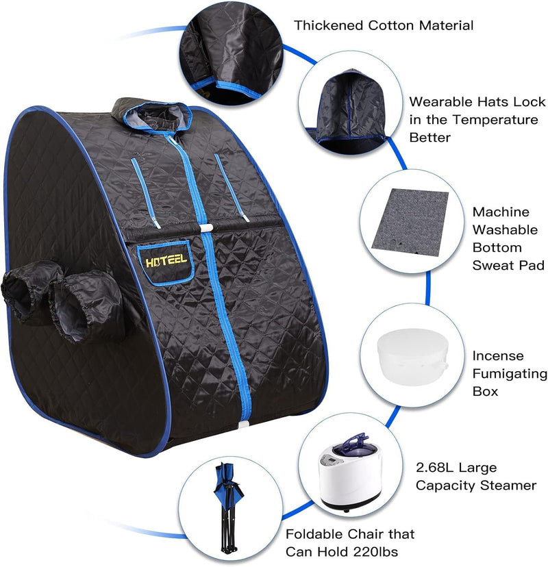 Home Portable Sauna, Personal Steam Sauna for Home SPA, 2.68L & 1000W Steam Generator, Remote Control & Chair Included, Lightweight Private Sauna for Recovery Wellness Relaxation (Black)