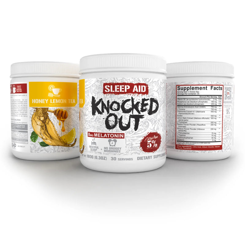 Rich Piana Knocked Out Natural Sleep Aid | Post-Workout Recovery & Deep Sleep Supplement | 6.3 Oz, 30 Servings (Honey Lemon Tea)
