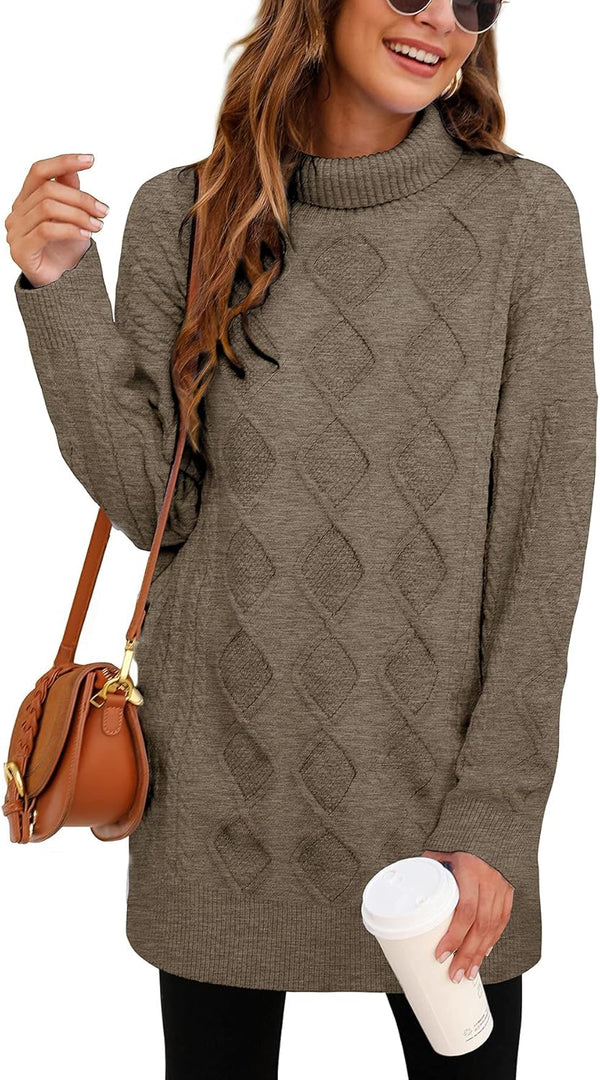Sweaters for Women Casual Oversized Winter Cozy Turtleneck Chunky Cable Knit Pullover Sweater Dress Tops