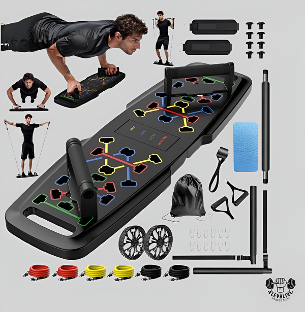 Push Up Board Home Gym – Portable Exercise Kit with Pilates Bar, Resistance Bands & Ab Roller