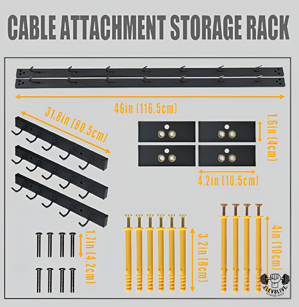Wall Mounted Lat Pulldown Bar Organizer with Hooks – Home Gym Storage Rack