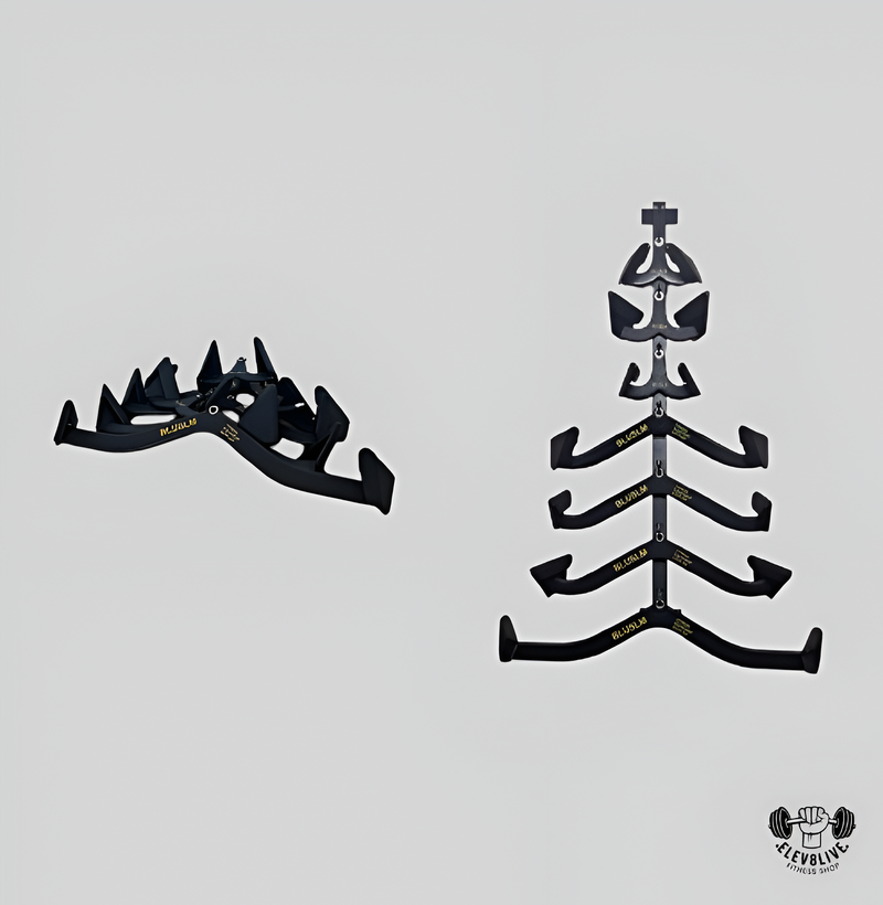 Wall Mounted Lat Pulldown Bar Organizer with Hooks – Home Gym Storage Rack