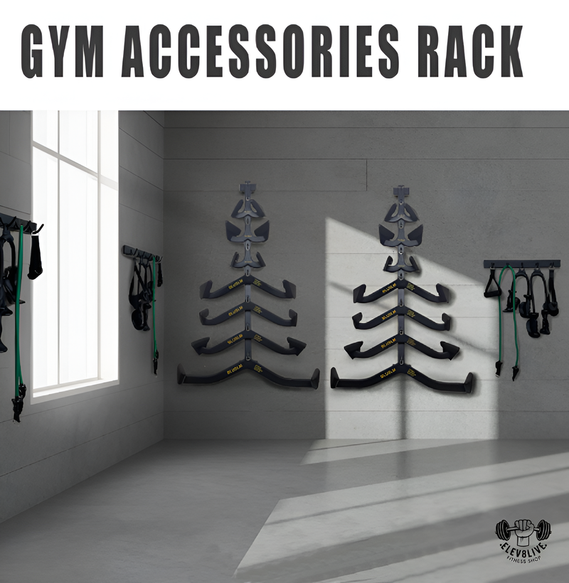 Wall Mounted Lat Pulldown Bar Organizer with Hooks – Home Gym Storage Rack