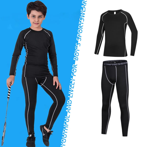 Kids Fitness Tracksuits Youth Warm Pants Tops Underwear Tight Sports Clothes for Boys Compression Running Basketball Sportswear