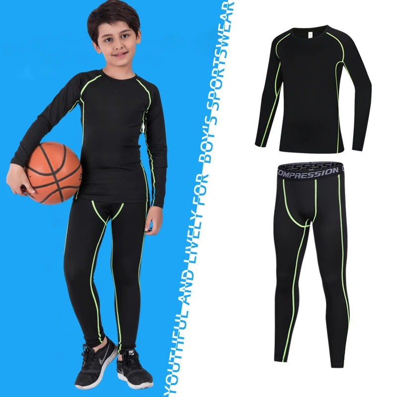 Kids Fitness Tracksuits Youth Warm Pants Tops Underwear Tight Sports Clothes for Boys Compression Running Basketball Sportswear