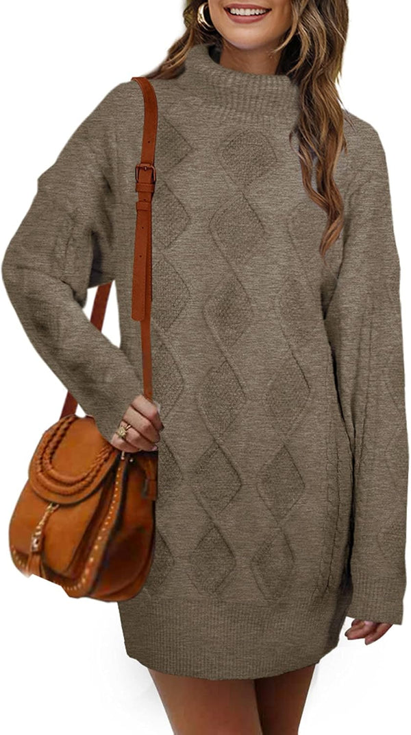 Sweaters for Women Casual Oversized Winter Cozy Turtleneck Chunky Cable Knit Pullover Sweater Dress Tops