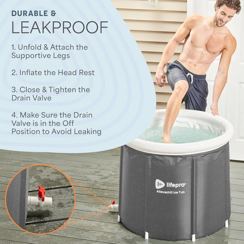 Cold Plunge Tub – Portable Ice Bath for Recovery, Gray - elev8life