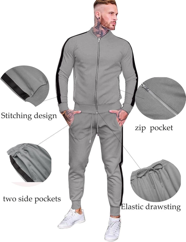 Men'S Tracksuit 2 Piece Full Zip Athletic Sweatsuits Casual Running Jogging Sport Suit Sets