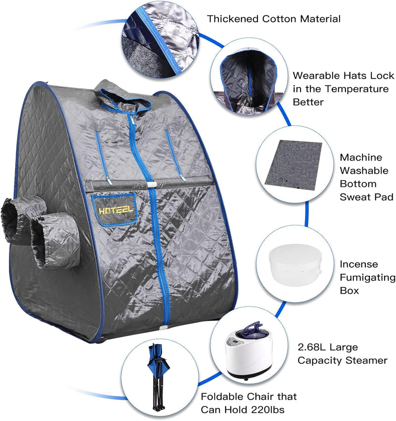 Home Portable Sauna, Personal Steam Sauna for Home SPA, 2.68L & 1000W Steam Generator, Remote Control & Chair Included, Lightweight Private Sauna for Recovery Wellness Relaxation