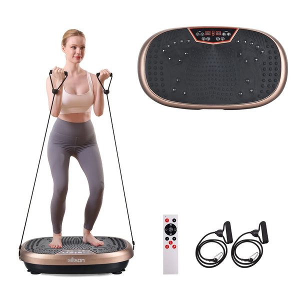 Fitpro Vibration Plate Exercise Machine - Whole Body Workout Vibration Fitness Platform W/Loop Bands - Lymphatic Drainage Machine for Shaping,Toning, Wellness, Recovery (Brown)