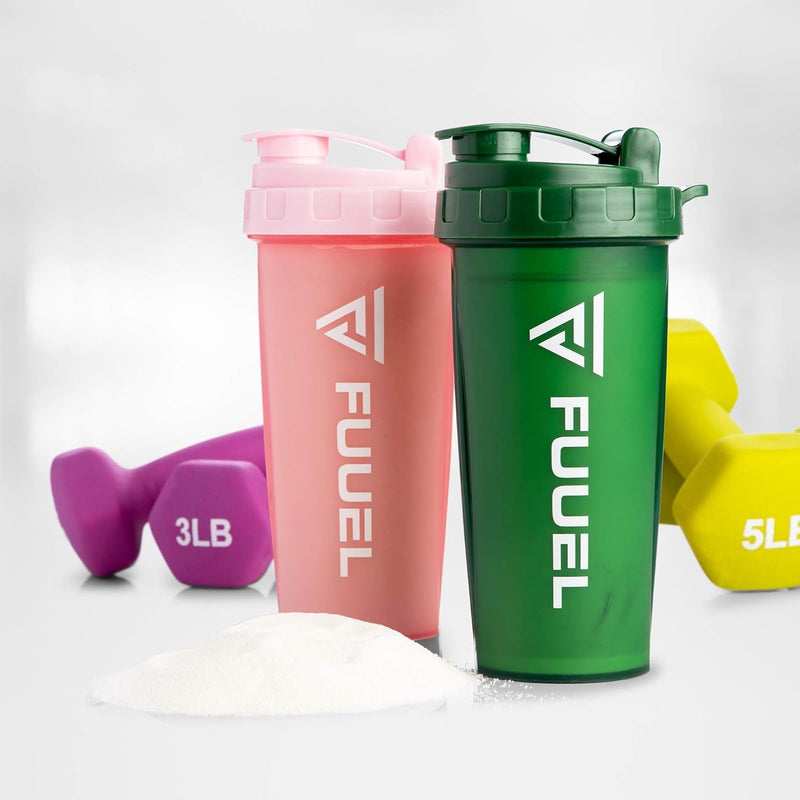 Double Shaker Bottle with Lanyard, 24Oz - Leak Proof Mixer Cup with Stainless Steel Blending Ball - Mixing Bottles for Protein Shakes - Premium Fitness Accessories (Navy & Purple) - elev8life