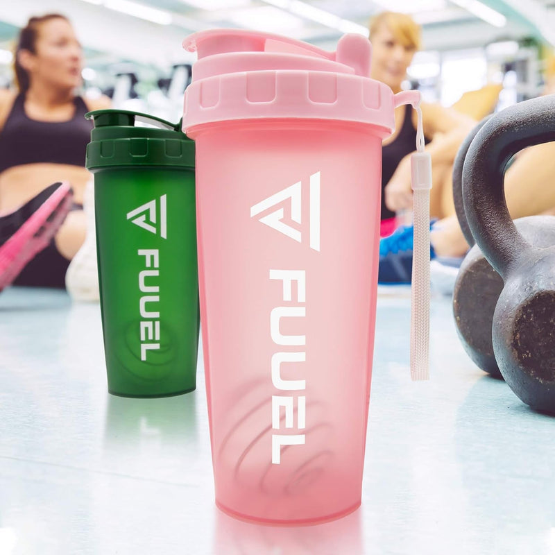 Double Shaker Bottle with Lanyard, 24Oz - Leak Proof Mixer Cup with Stainless Steel Blending Ball - Mixing Bottles for Protein Shakes - Premium Fitness Accessories (Navy & Purple) - elev8life