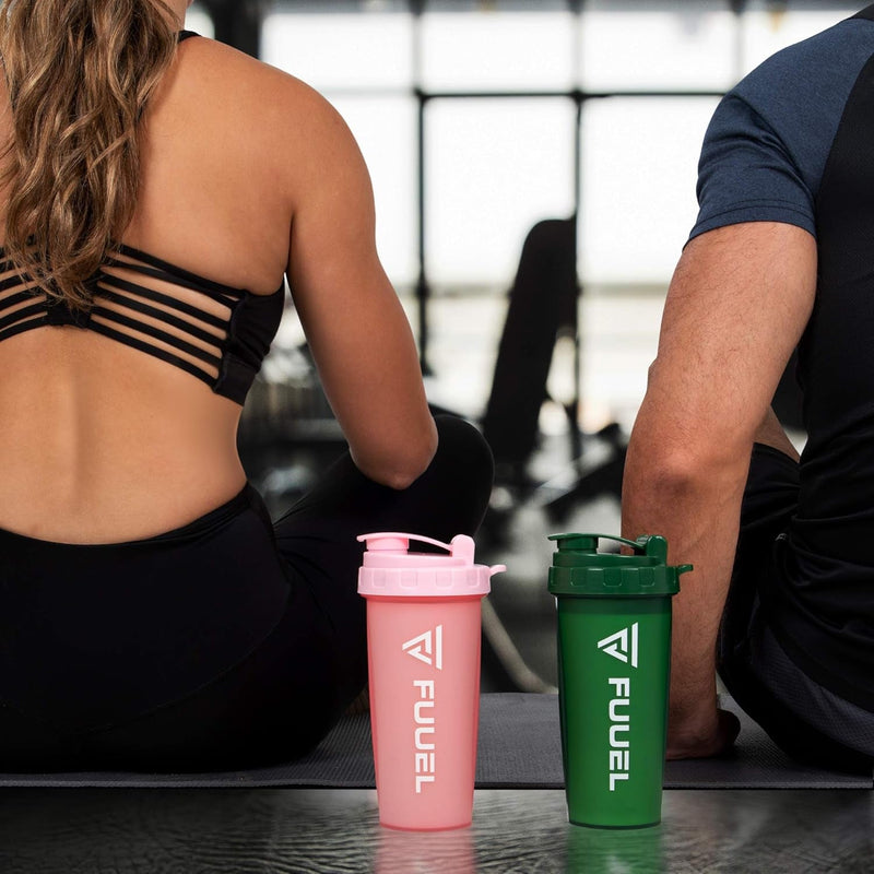 Double Shaker Bottle with Lanyard, 24Oz - Leak Proof Mixer Cup with Stainless Steel Blending Ball - Mixing Bottles for Protein Shakes - Premium Fitness Accessories (Navy & Purple) - elev8life