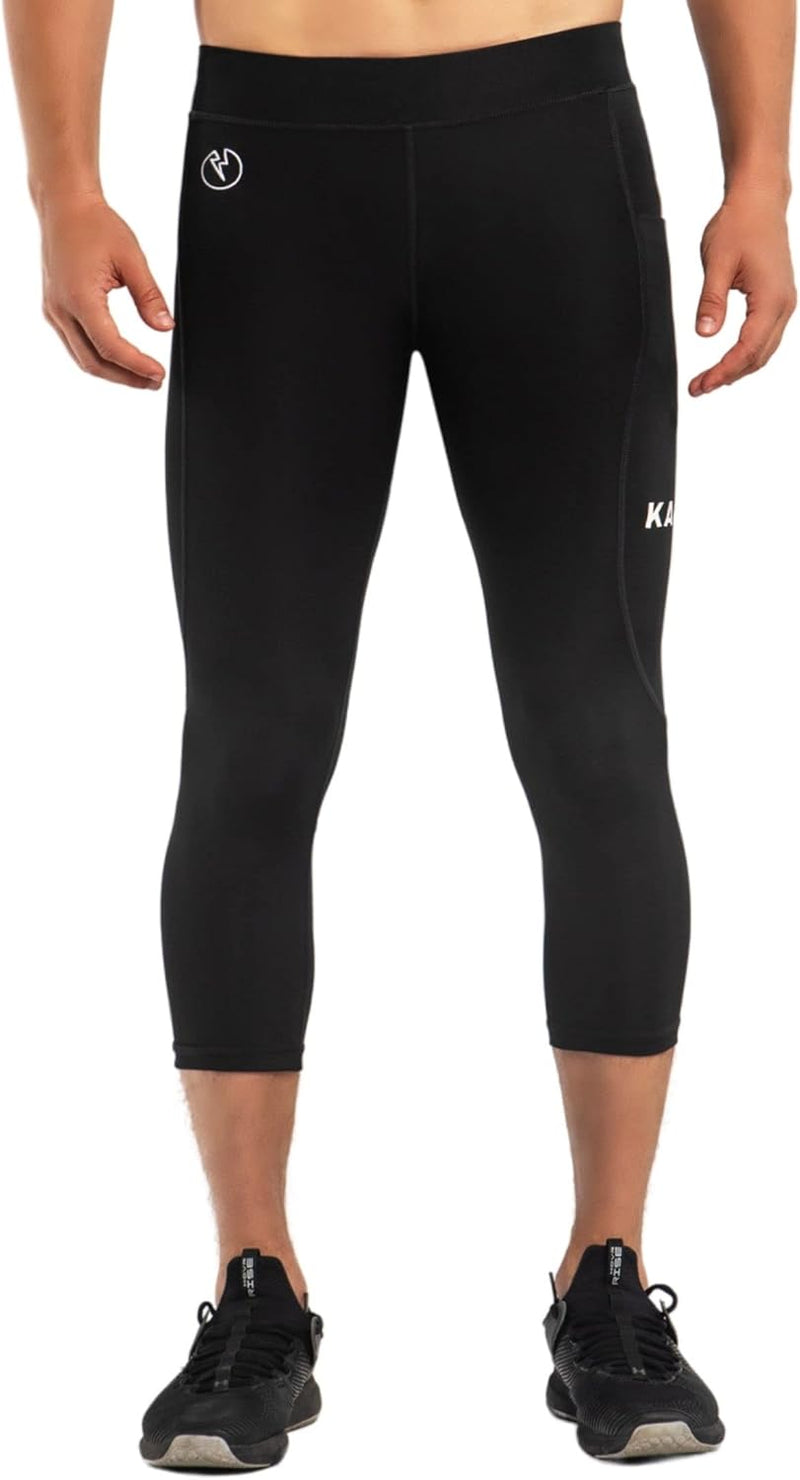 Men'S Performance 3/4 Leggings Sports Compression with Pockets