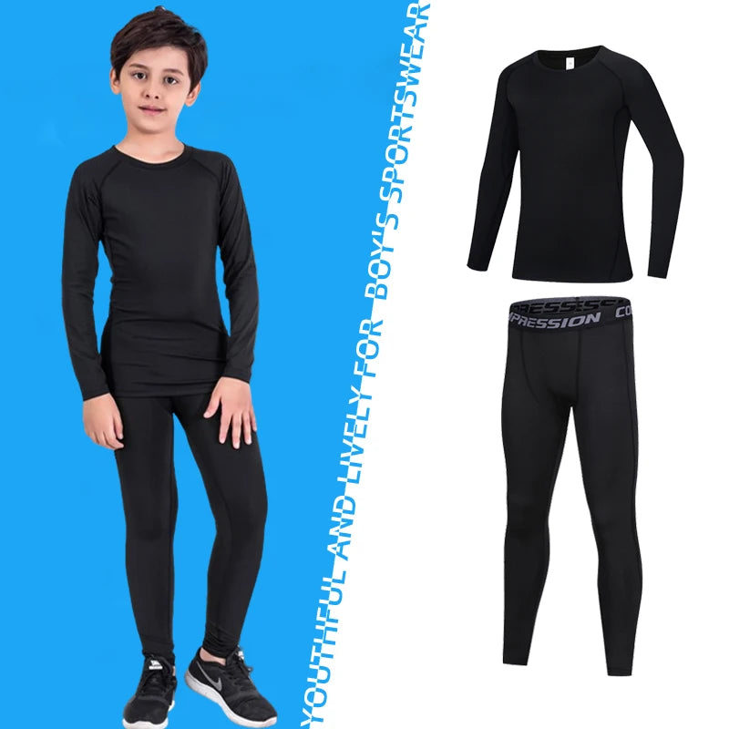 Kids Fitness Tracksuits Youth Warm Pants Tops Underwear Tight Sports Clothes for Boys Compression Running Basketball Sportswear