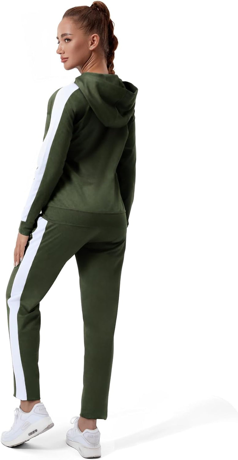 Womens Full Zip-Up Hoodie Tracksuit Set Long Sleeve Casual Jogging Suits Workout Gym 2 Piece Outfits with Pockets