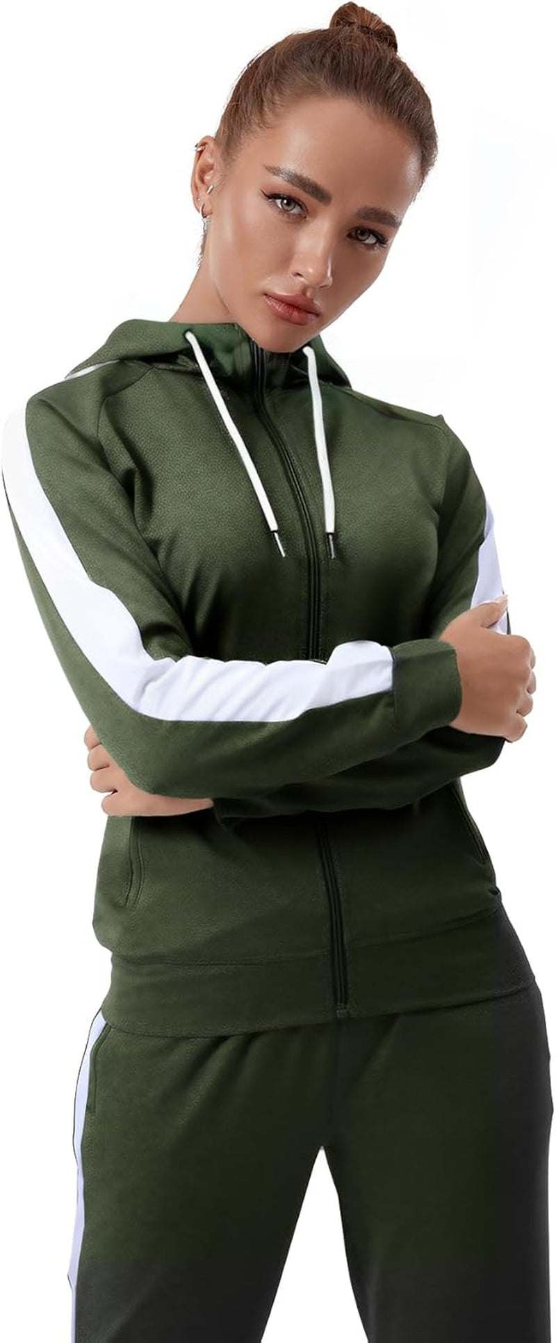 Womens Full Zip-Up Hoodie Tracksuit Set Long Sleeve Casual Jogging Suits Workout Gym 2 Piece Outfits with Pockets