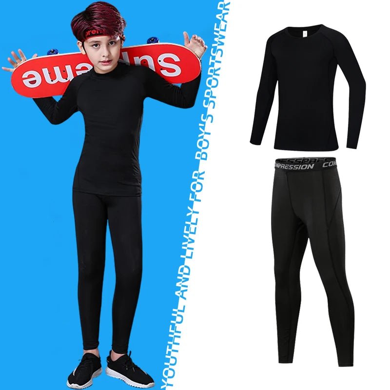Kids’ Compression Sportswear Set – Boys’ Fitness Tracksuit for Running & Basketball - elev8life