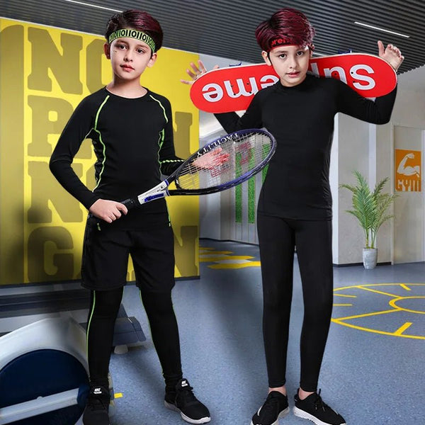 Kids’ Compression Sportswear Set – Boys’ Fitness Tracksuit for Running & Basketball - elev8life