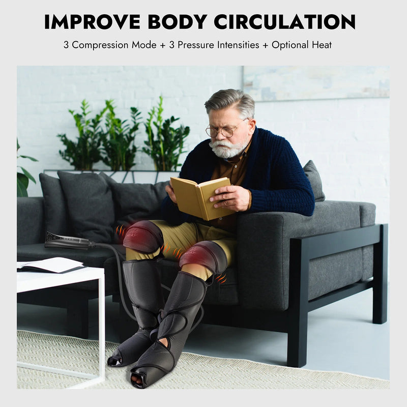 Leg and Foot Massager for Circulation with Knee Heat, Handheld Controller with Multiple Massage, - elev8life