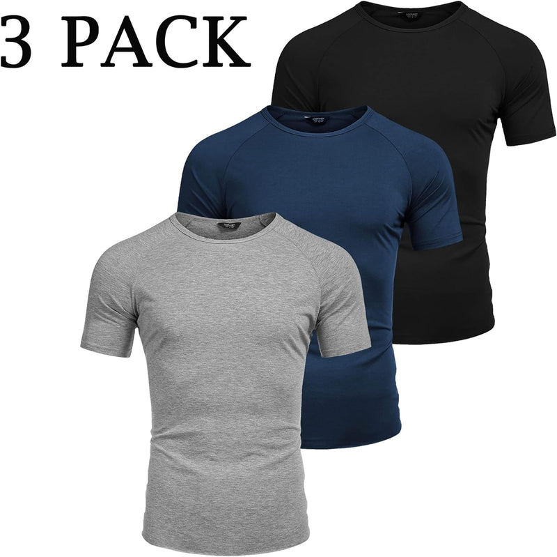 Men'S 3 Pack Workout T Shirts Short Sleeve Gym Bodybuilding Muscle Shirt Base Layer Fitness Tee Tops - elev8life