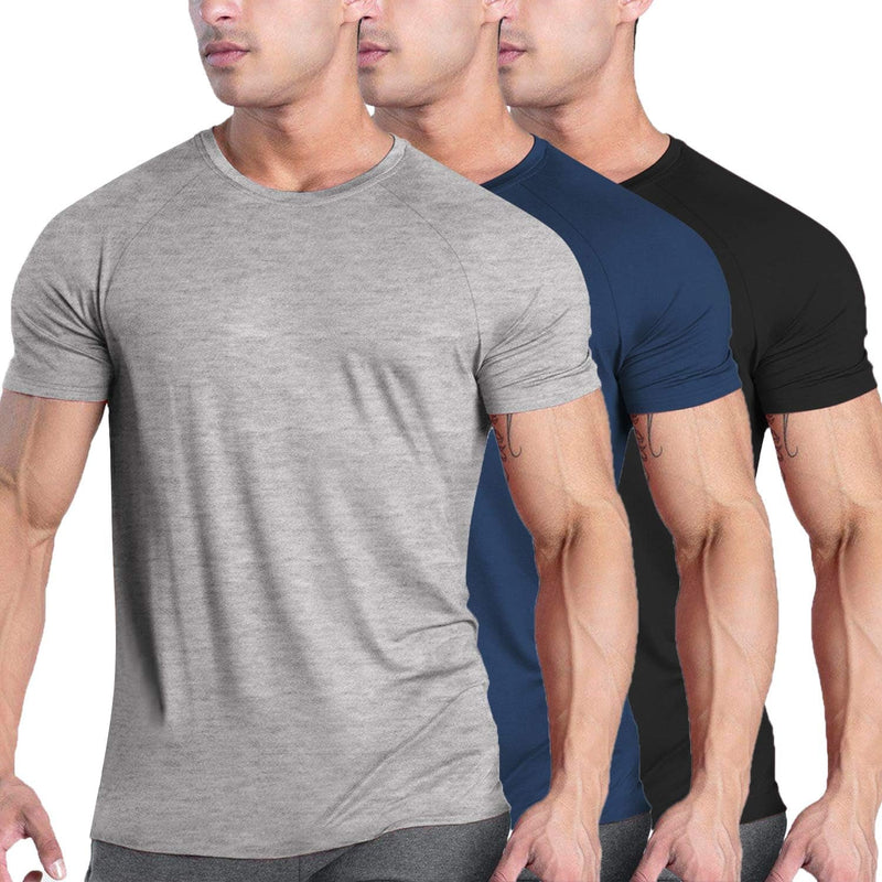 Men'S 3 Pack Workout T Shirts Short Sleeve Gym Bodybuilding Muscle Shirt Base Layer Fitness Tee Tops - elev8life