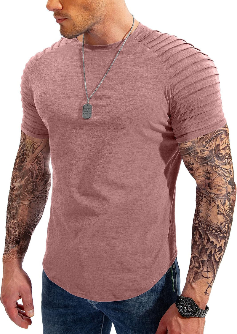 Men'S Muscle T-Shirts Fashion Tee Short Sleeve Athletic Workout Gym Slim Fit T Shirts for Men - elev8life
