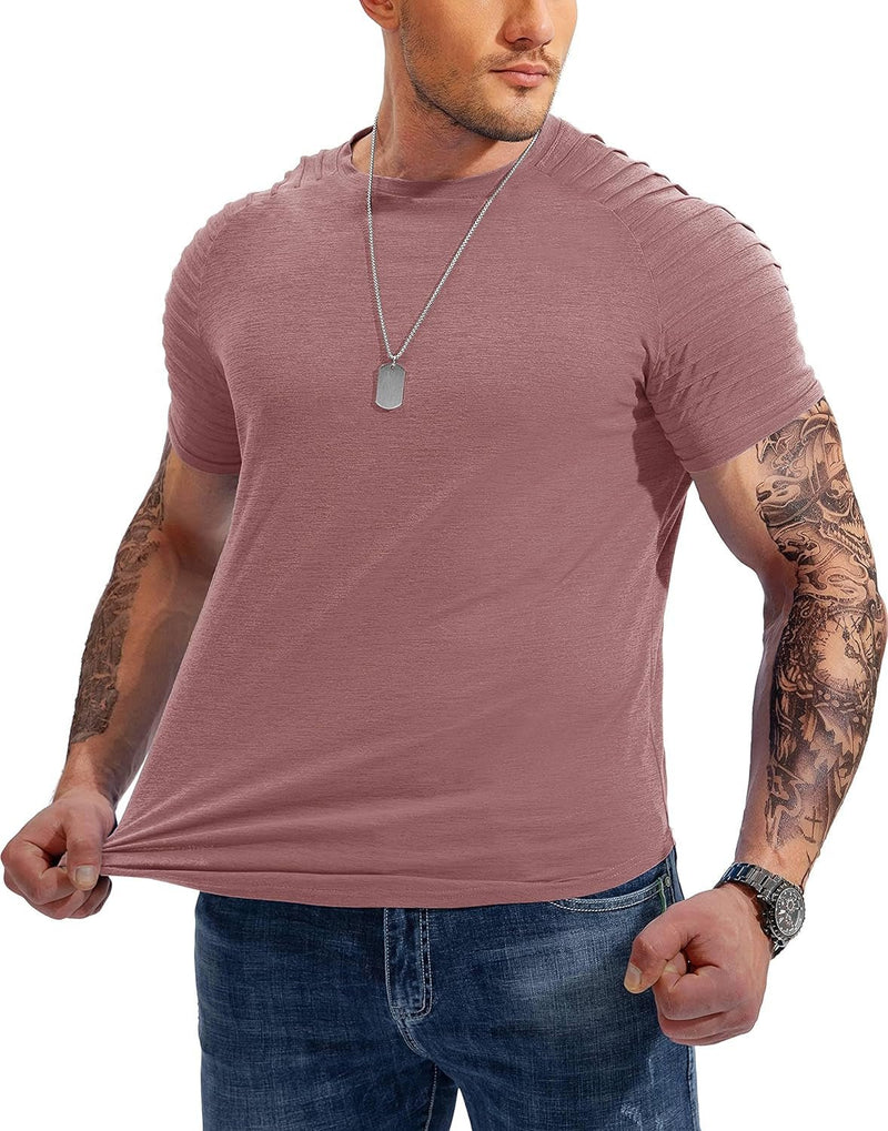 Men'S Muscle T-Shirts Fashion Tee Short Sleeve Athletic Workout Gym Slim Fit T Shirts for Men - elev8life