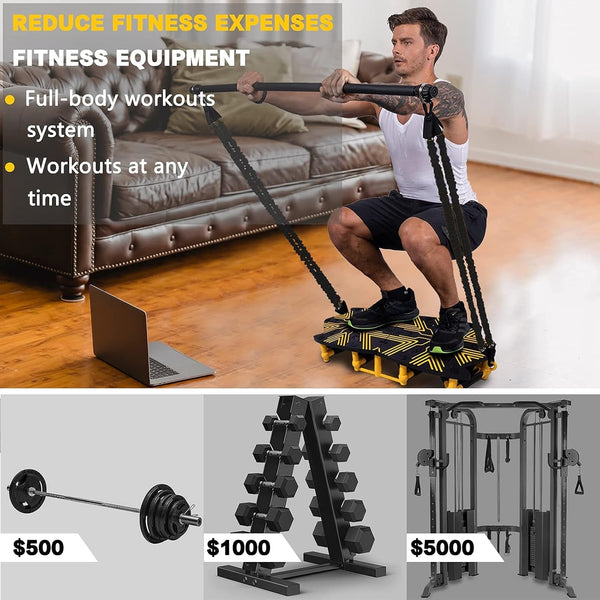 Portable Home Gym with 18 Exercise Accessories Including Fitness Board,Resistance Bands,Ab Roller Wheel and More,Full Body Workout System Suitable for Training Muscle and Burning Fat(Yellow) - elev8life